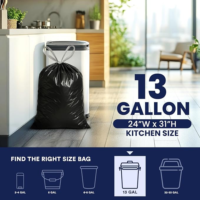 Plasticplace W13DSBKJR 13 Gallon Trash Bags │ 1.2 Mil │ Black Extra Tall - Image 3