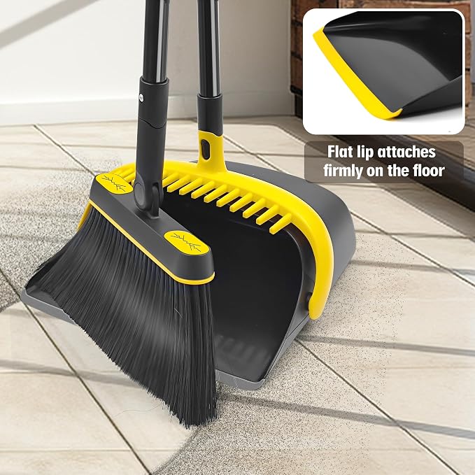 JEHONN Broom and Dust Pan, 54.3 inches Long Handle Swivel Brush, Upright - Image 4