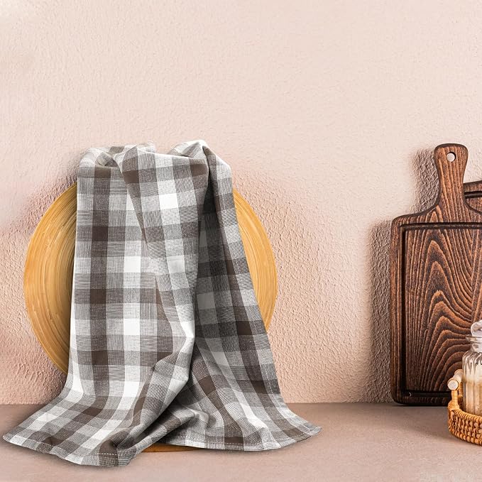 Kitchen Towels Set of 6 Brown/Ivory Checks 20x30 Inches 100% Cotton Highly - Image 4