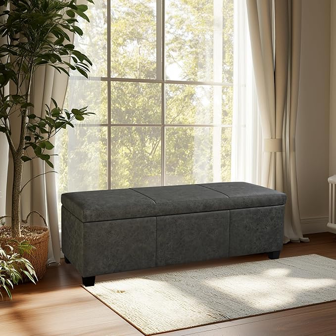 BELLEZE Storage Faux Leather Ottoman, 47 Inch Bench Bedroom Bench - Image 8