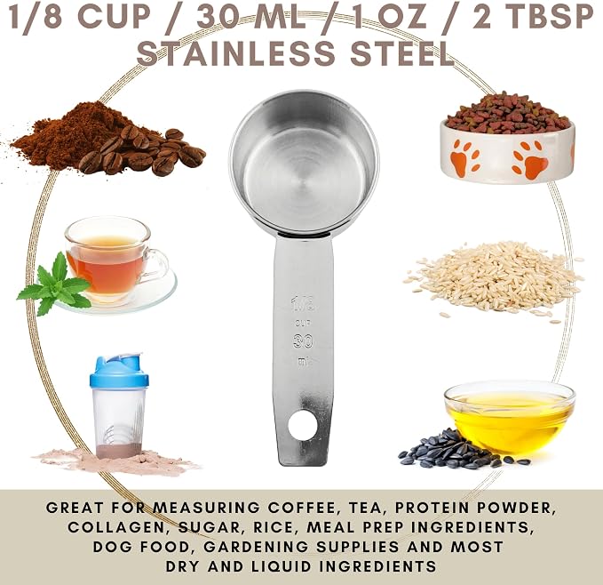 1/8 Cup Stainless Steel Measuring Cup | Sturdy Metal 30 ml | 30 cc | 1 oz | - Image 3