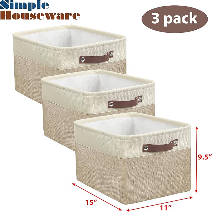 SIMPLE HOUSEWARE Large Fabric Storage Bin, 3 Pack - Image 3