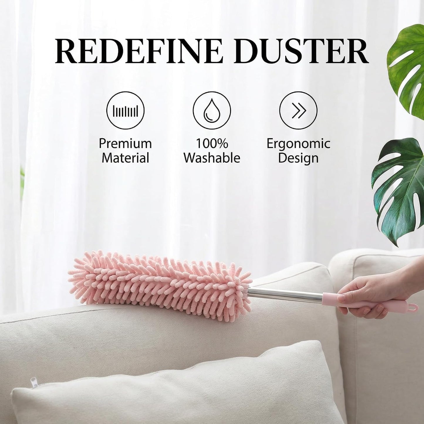 Broom, 0.8m Extendable Soft Chenille Mattress Cleaner Washable Under Appliance Household Cleaning Tools, Nordic Pink Under Fridge Refrigerator Gap Floor Duster Brooms Dust Mop for Narrow Spaces