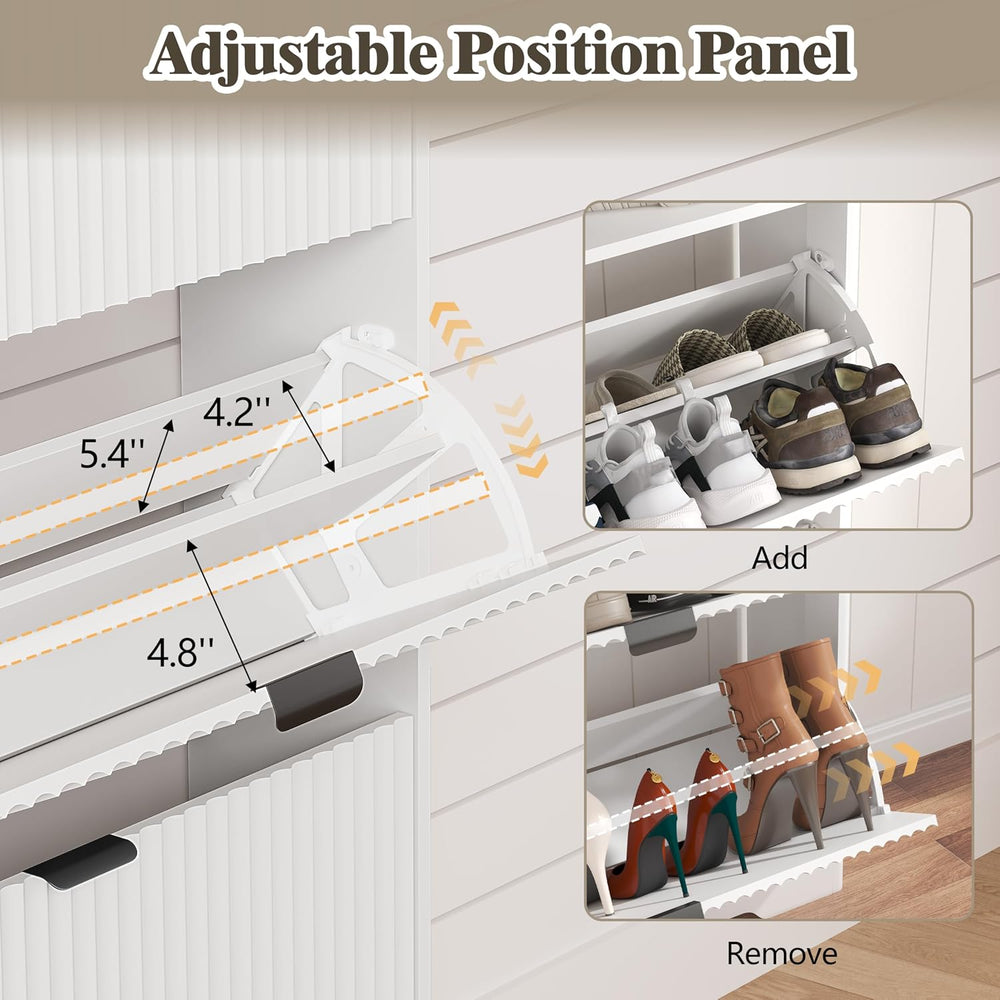 Shoe Cabinet Storage for Entryway with 4 Flip Drawers, Fluted Narrow Shoe Org...
