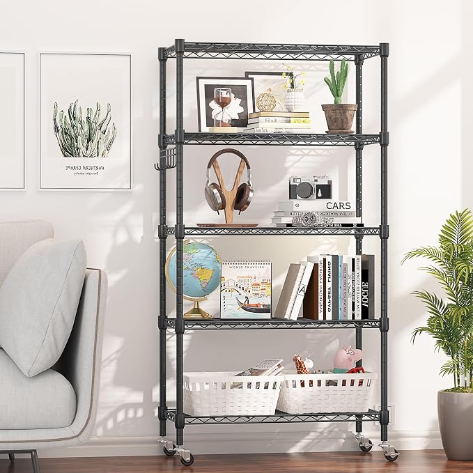 Himimi 5-Tier Storage Shelf Wire Shelving Unit on Wheels Heavy Duty Metal - Image 2