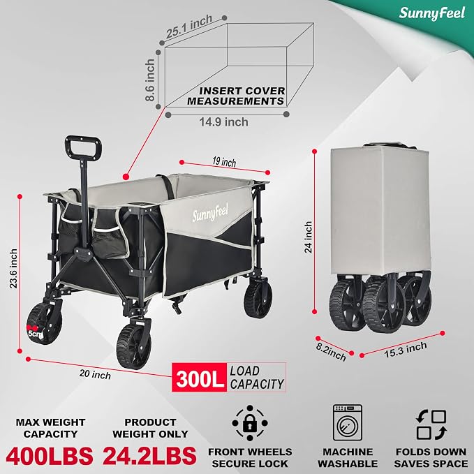 SunnyFeel Heavy Duty Collapsible Outdoor Utility Wagon Cart 400LB Capacity - Image 3