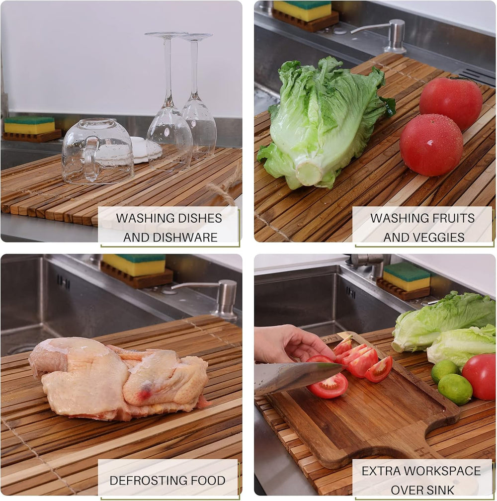 HTB Wood Over Sink Dish Drying Rack & 6 Compartments Tea Bag Organizer