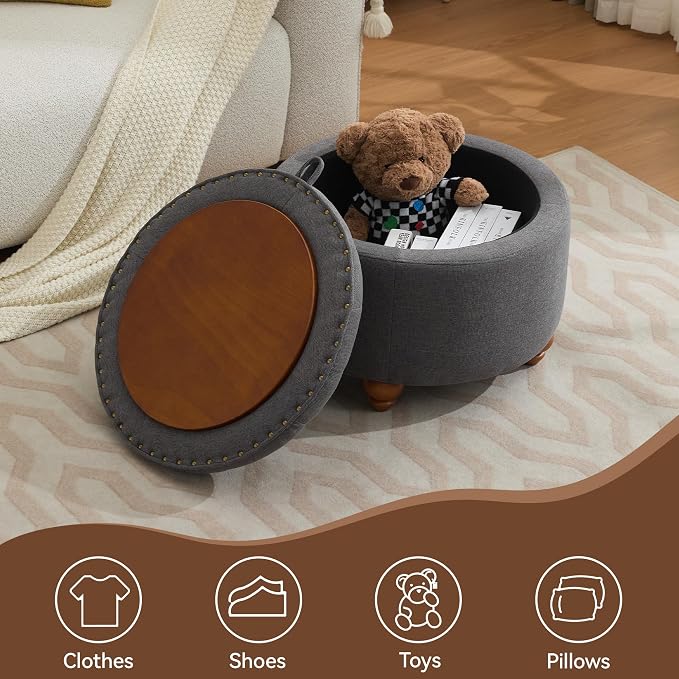 24Inch Round Storage Ottoman - Image 6