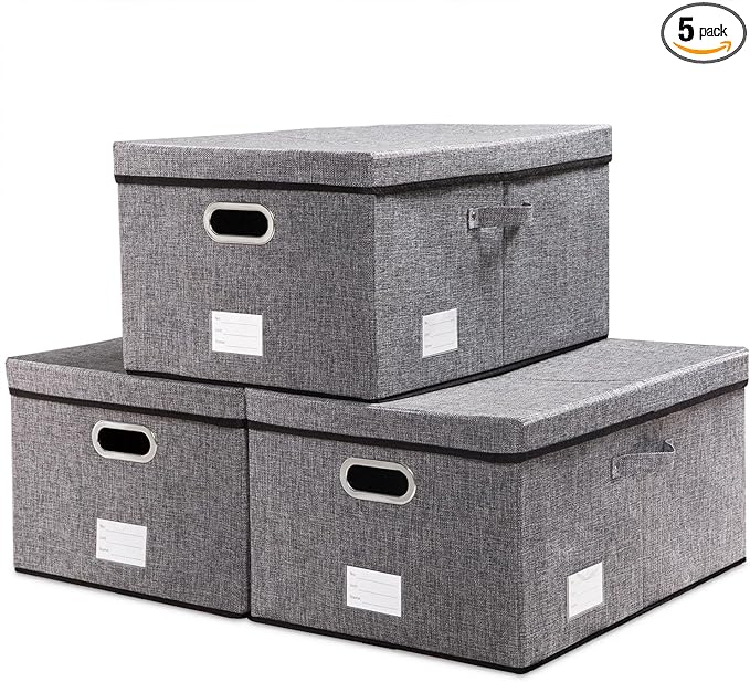 PRANDOM Storage Bins with Lids Linen Fabric Foldable Storage Boxes Organizer by Prandom