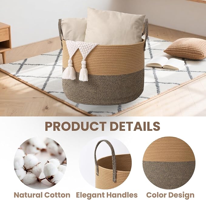 Woven Blanket Basket, 65L Large Rope Storage Bin - Image 3