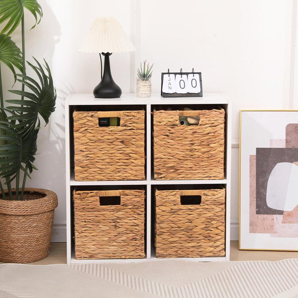 11x11in Storage Baskets 4 Pcs Water Hyacinth Basket,Handwoven Storage Cubes
