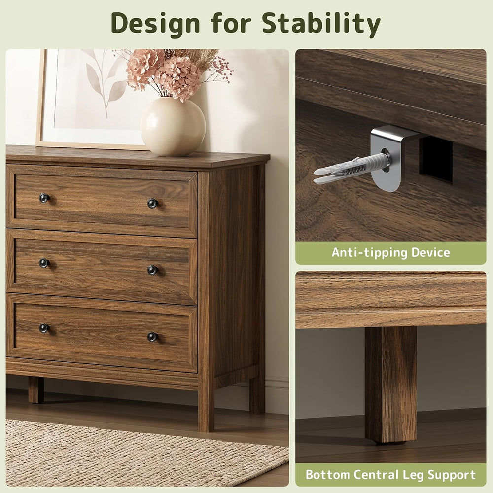Walnut 6 Drawer Dresser for Bedroom, 55" Wood Chests of Drawers for Hallway