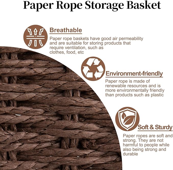 OIAHOMY Toilet Paper Baskets Handmade Paper Rope Decorative Wicker Storage Tank - Image 4