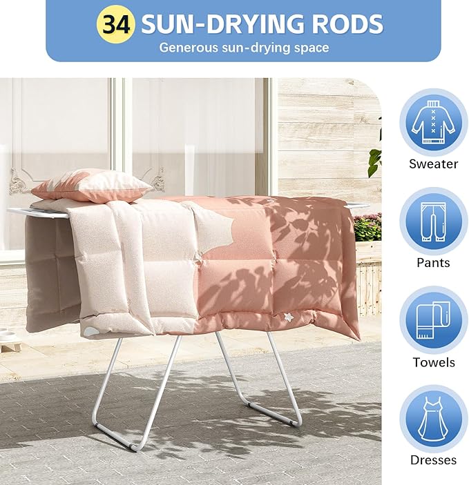 KINGBOARD Clothes Drying Rack Foldable, Metal Drying Rack Clothing - Image 5