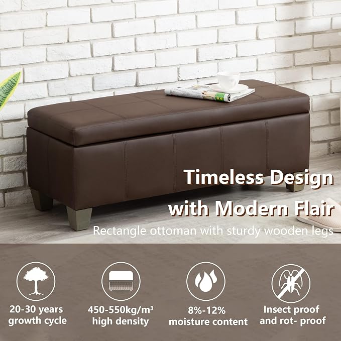 Brown Faux Leather Ottoman - Image 7