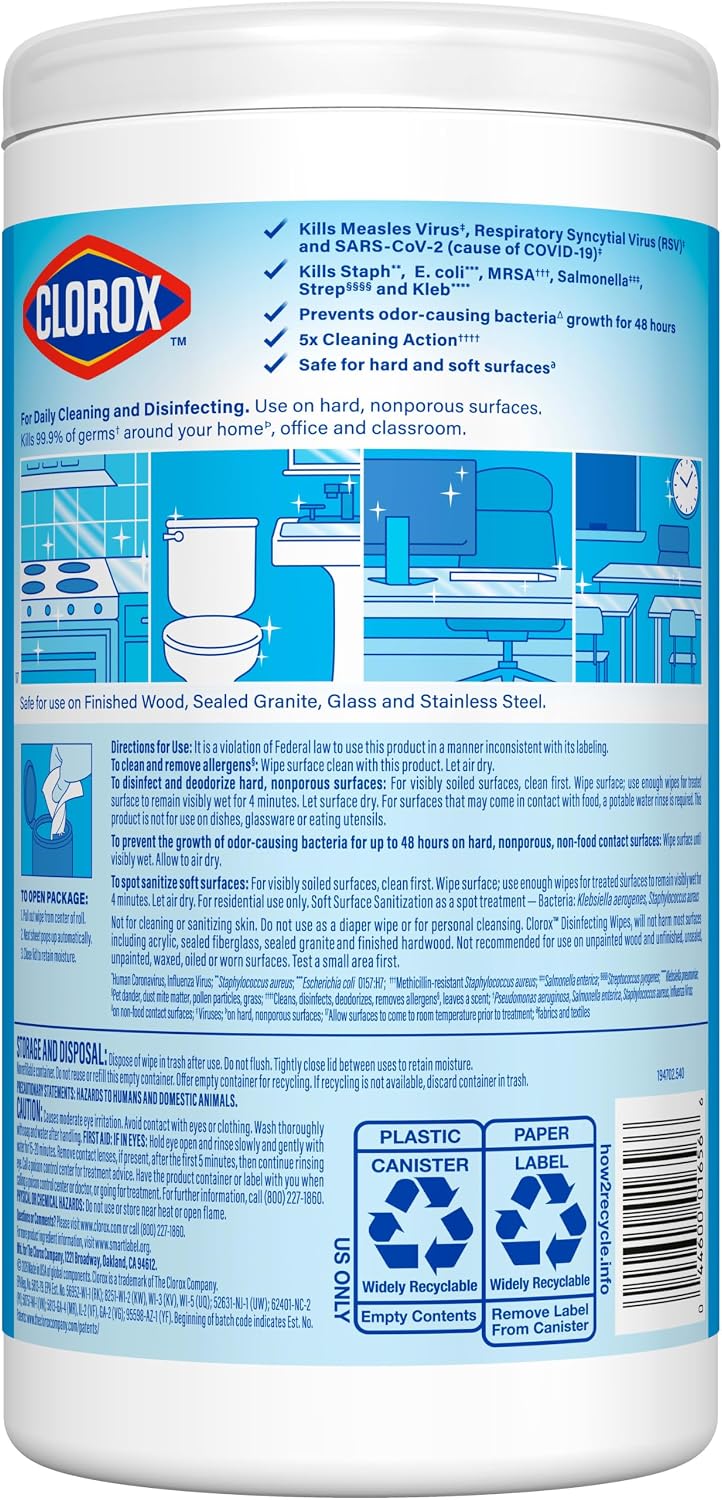 Clorox Disinfecting Wipes Back to School, Bleach Free, Fresh Scent, 75 Count (Pack May Vary)