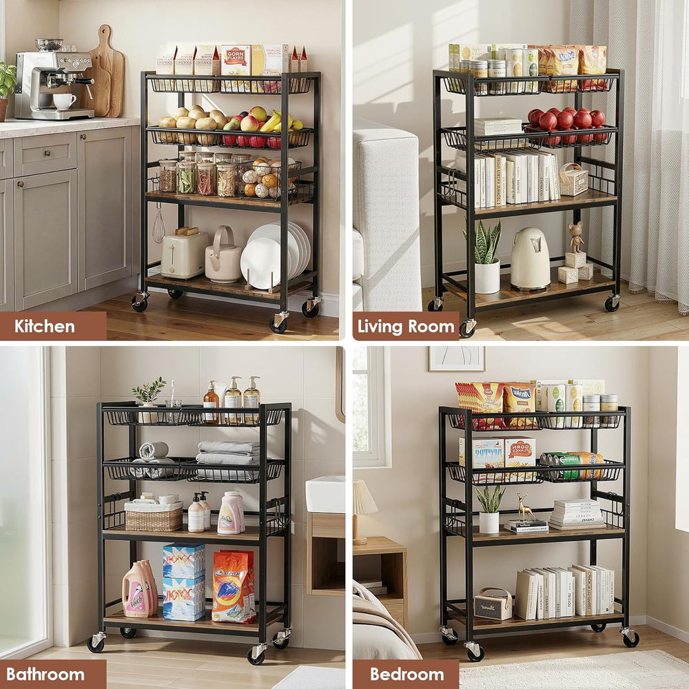 Fruit Vegetable Storage Cart, 4 Detachable Basket