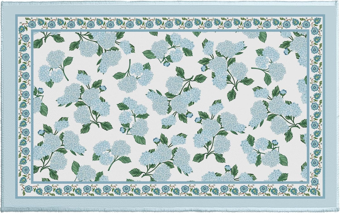 Blue Hydrangea Bath Rug Summer Floral Bath Mat 20x32 Inch Flowers Print Non Slip Backing Bathroom Carpet Low Pile Absorbent Doormat for Tub Bathroom Entryway Front Door