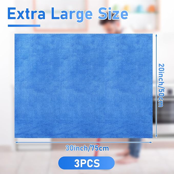Newwiee 3 Pcs Extra Large Microfiber Cleaning Cloth 30" x 20" Washable Reusable - Image 2