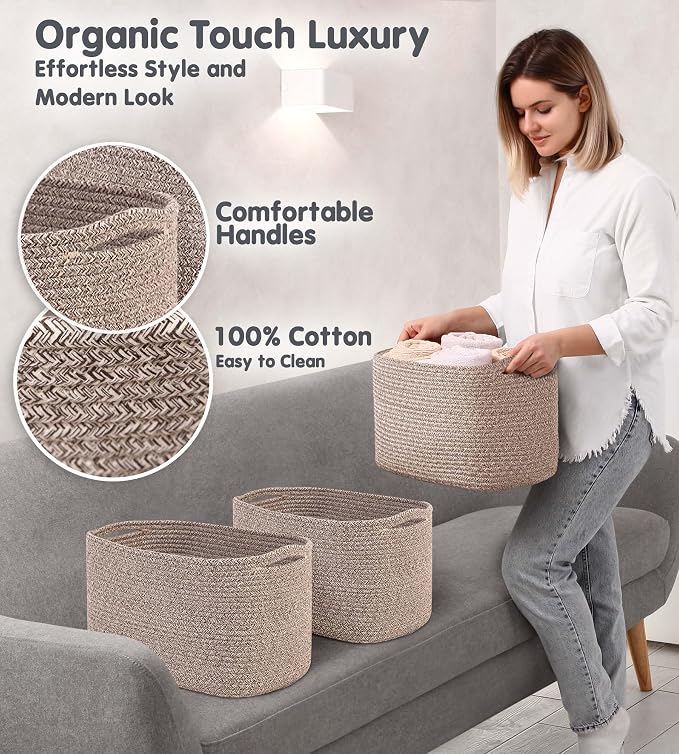 CHAT BLANC Cotton Rope Baskets for Organizing | Storage Baskets for Shelves | - Image 3