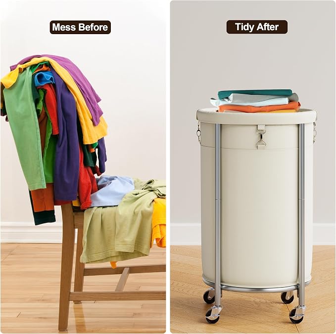 ELYKEN Laundry Hamper with Wheels, 110L Rolling Laundry Basket, Round Laundry - Image 6