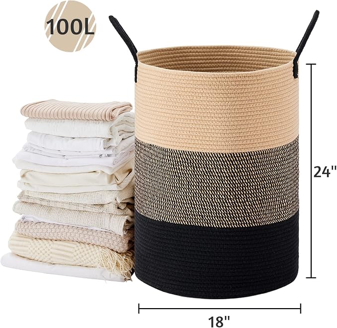 VIPOSCO Large Laundry Hamper, Tall Woven Rope Storage Basket - Image 5