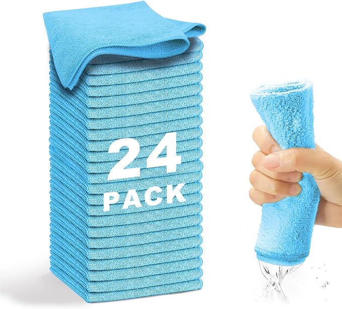 Microfiber Cleaning Cloth-24Pcs Ultra Soft Highly Absorbent Rags by WEAWE