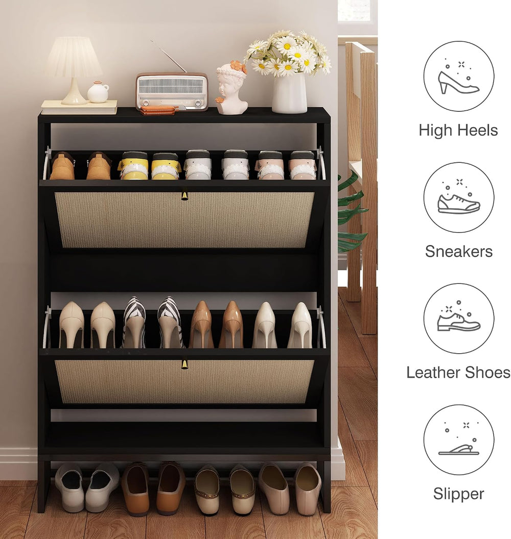 AVZEAR Narrow Shoe Cabinet with 2 Flip Drawer, Freestanding Shoe Organizer Sh...
