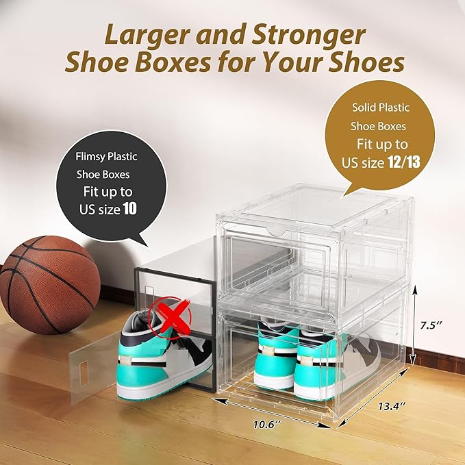 Mitees 10 Pack XX Large Thicken Sturdy Hard Plastic Clear Stackable Shoe - Image 5
