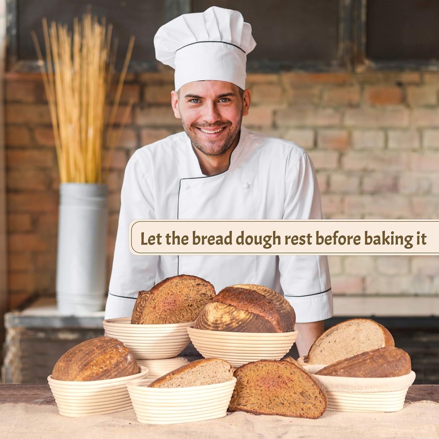 11" Oval Banneton Proofing Basket Set of 2 - Sourdough Starter Kit with Bread Lame, Danish Whisk, Metal & Bowl Scrapers, Cleaning Brush - Professional Artisan Baker Gift Set