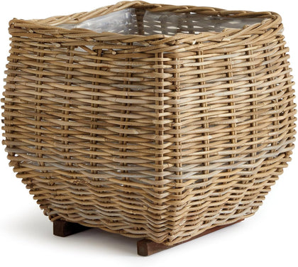 Napa Home & Garden Sylvie Square Taper Basket Large with Clear Plastic Liners - Elegant Whitewashed Rattan for Garden Decor Large Natural