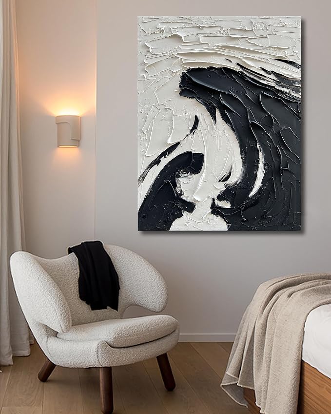 NANKAI 40x28 inch Minimalist Black and White Abstract Painting 100% - Image 5