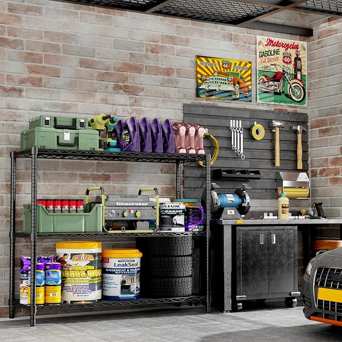 Storage Shelves, 3-Tier Adjustable Metal Industrial Utility Shelf Rack - Image 6