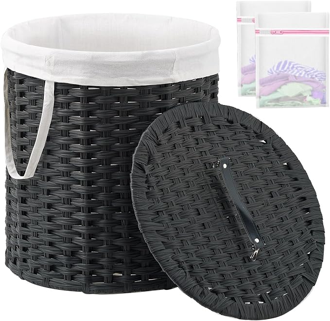 Laundry Hamper with Lid Wicker Laundry Hamper Round 26.5 Gal Laundry Basket by SETVSON