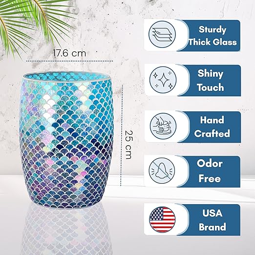 Escenzy Mermaid Bathroom Trash Can Mosaic Glass 5L | Decorative Small Garbage - Image 4