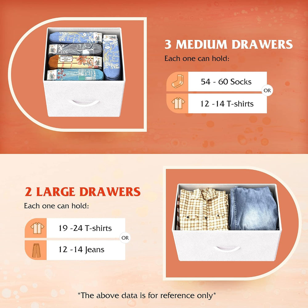 WLIVE 5 Drawer Dresser for Bedroom, Wide Chest of Drawers, White