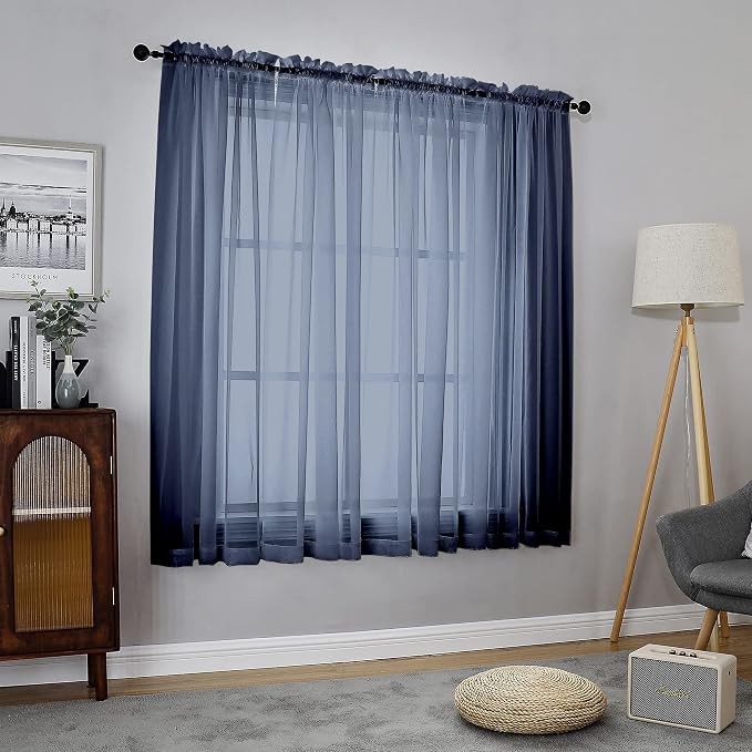 Chyhomenyc Sheer Curtains 63 Inch Length Set of 2, Rod Pocket Voile Drapes - Image 3
