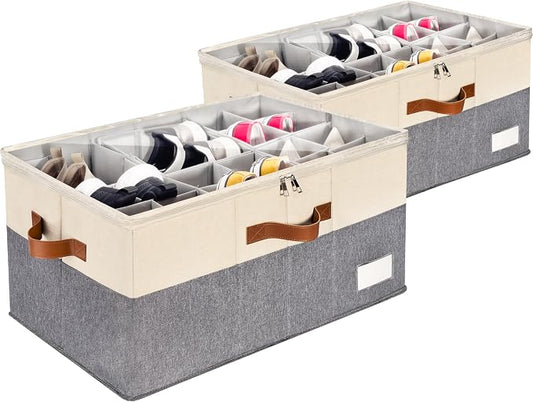 2 Pack Shoe Organizer for Closet, Adjustable Shoe Box Storage Containers by JHHBHV