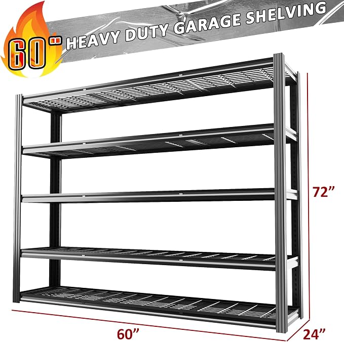 60" W Garage Shelving 5-Tier Storage Shelves Adjustable Metal Shelving Units - Image 2