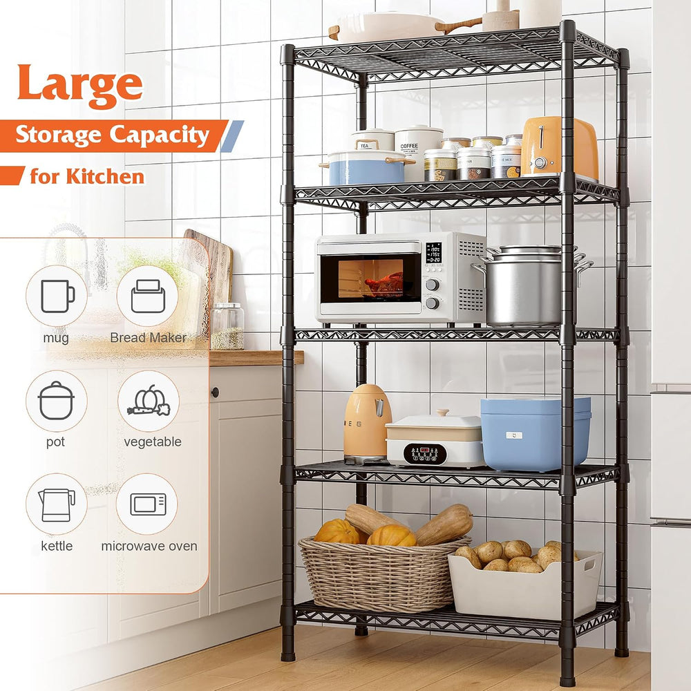 REIBII Wire Shelving Rack 5-Tier Metal Shelves for Storage Adjustable Garage ...
