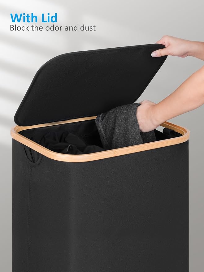 efluky Laundry Basket with Wheels, Tall Rolling Laundry Hamper with Lid and - Image 2