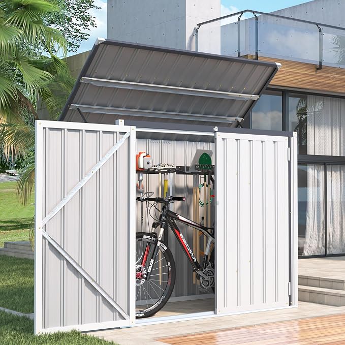 AECOJOY Outdoor Trash Can Storage Shed, 46 Cu.Ft White Trash Can Storage Shed - Image 4