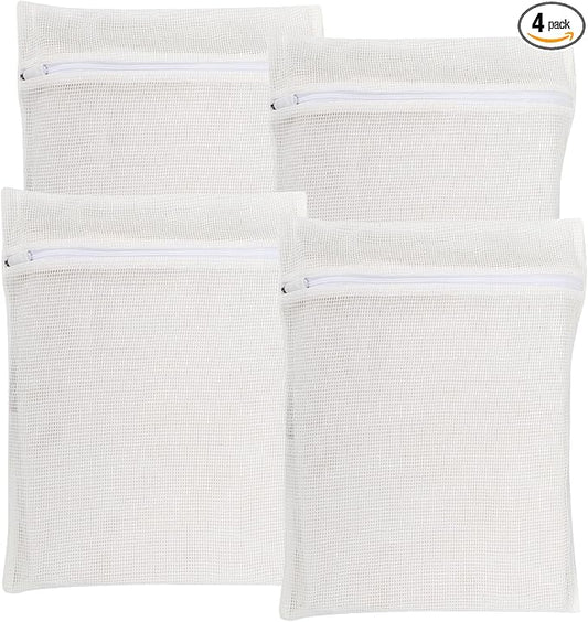 4-Piece White Medium Durable Organic Cotton Mesh Laundry Bags by NAHADS