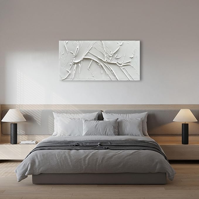 NANKAI Hand-Painted Thick Texture White Minimalist Oil Painting 24x48 Inches - Image 6