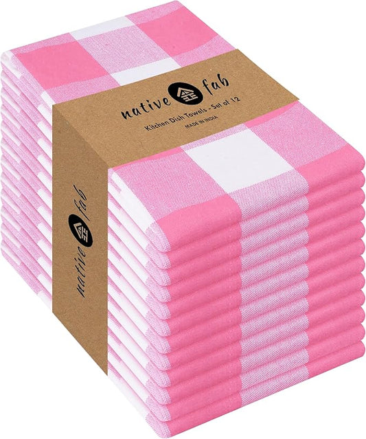 Native Fab Pink Checked Kitchen Towel 16"x26" by NativeFab