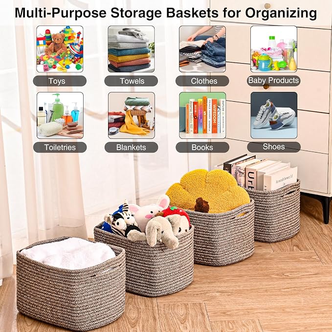 Small Storage Baskets for Organizing Shelves, Cotton Rope Basket for Storage - Image 5
