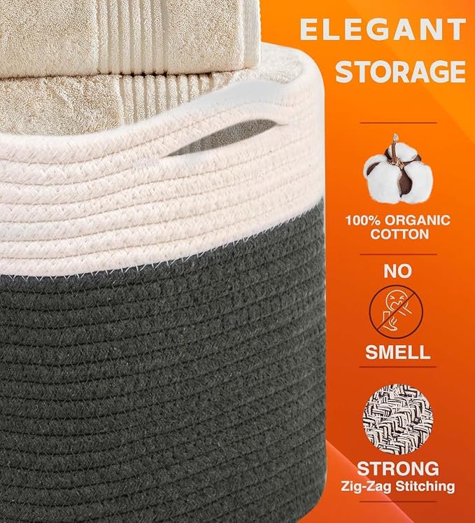 CHAT BLANC Cotton Rope Baskets for Organizing | Storage Baskets for Shelves | - Image 3