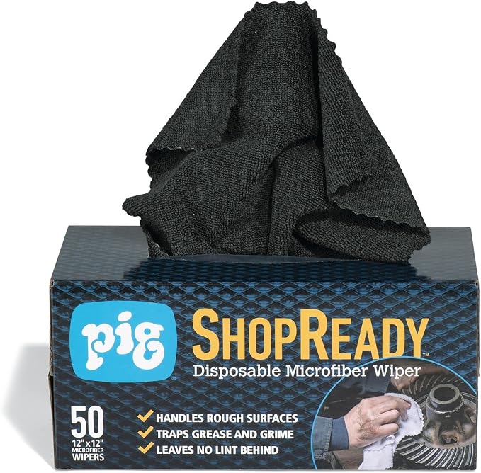 PIG ShopReady Microfiber Wipers| Durable Low-Lint Microfiber Rags | 50 per Box by NewPig