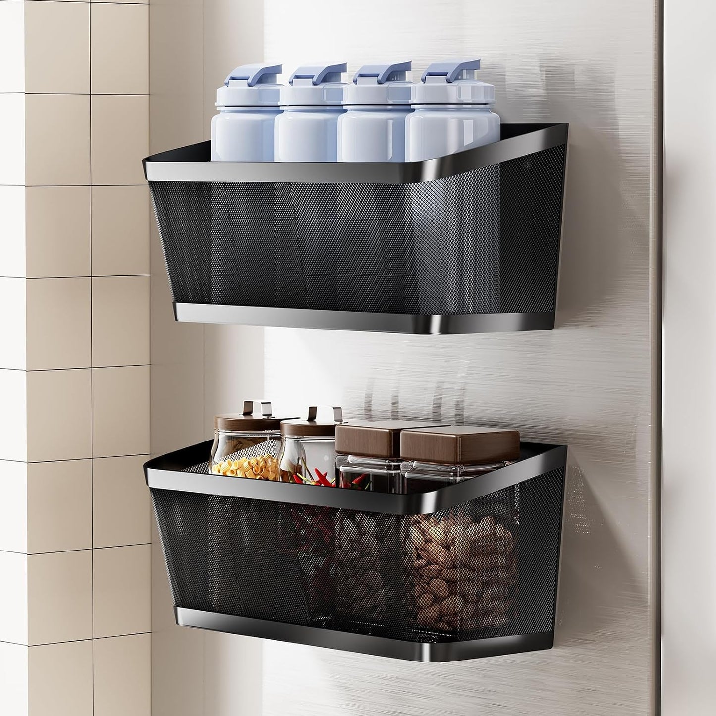 2Pcs Magnetic Spice Rack for Refrigerator, Magnetic Shelves(Extra Large) | Powerful Magnet Hanging Basket Holder, Magnetic Organizer Shelf for Fridge, For Seasonings Fruit Vegetables Coffee Beans