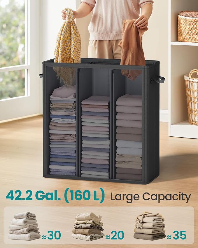 SONGMICS 42.2 Gallon Laundry Hamper, 3-Compartment Laundry Basket Sorter - Image 3